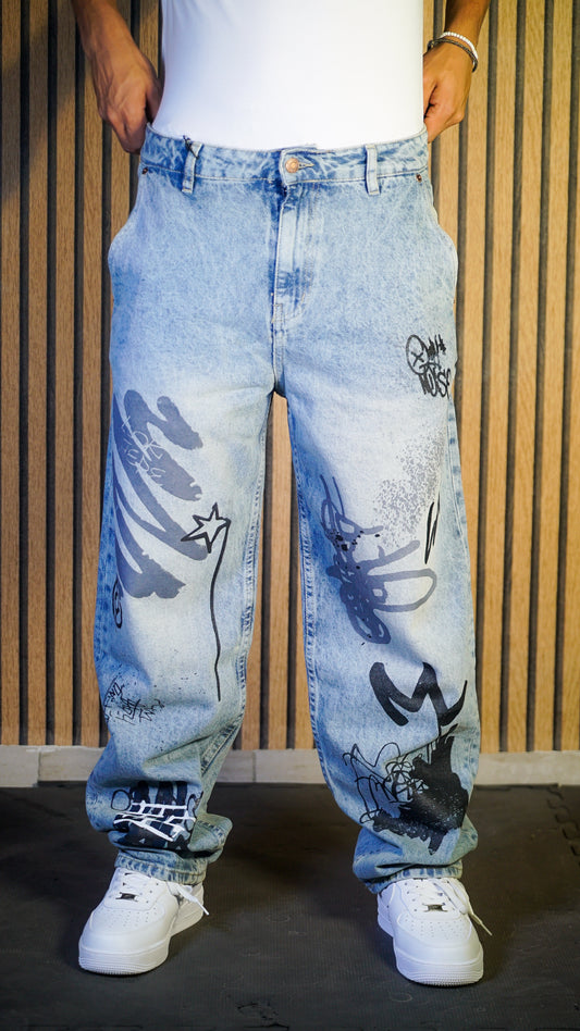 BAGGY JEANS GRAFFITI DEGRADE BLUE