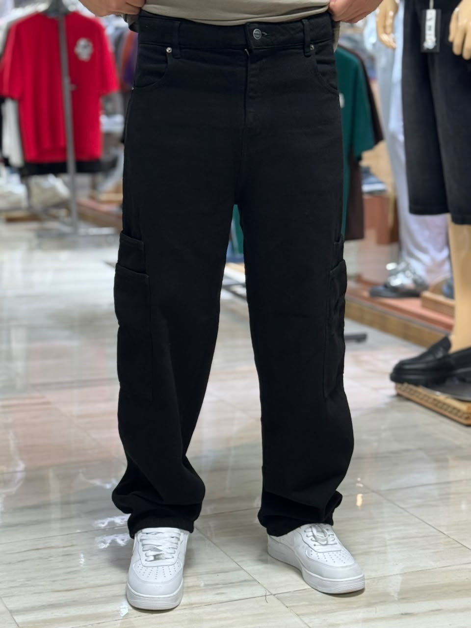 CARGO JEANS DOUBLE POCHE NOIR