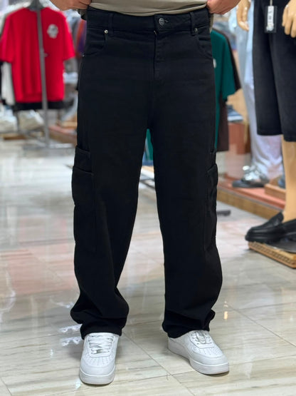 CARGO JEANS DOUBLE POCHE NOIR