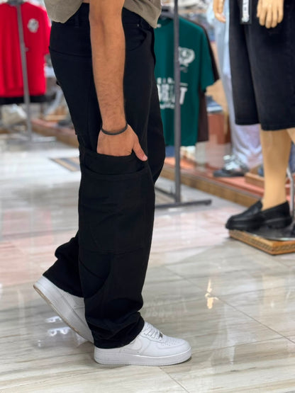 CARGO JEANS DOUBLE POCHE NOIR