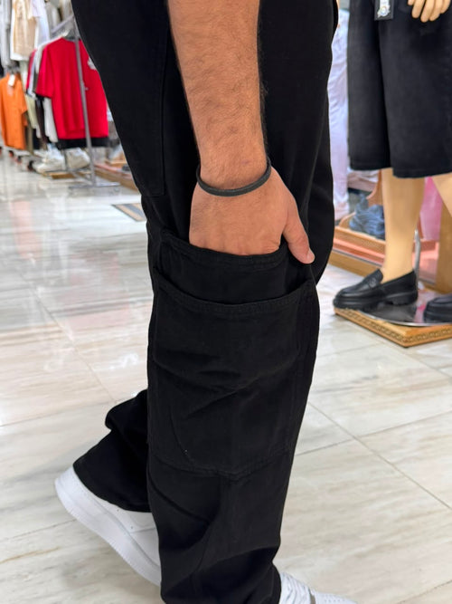 CARGO JEANS DOUBLE POCHE NOIR