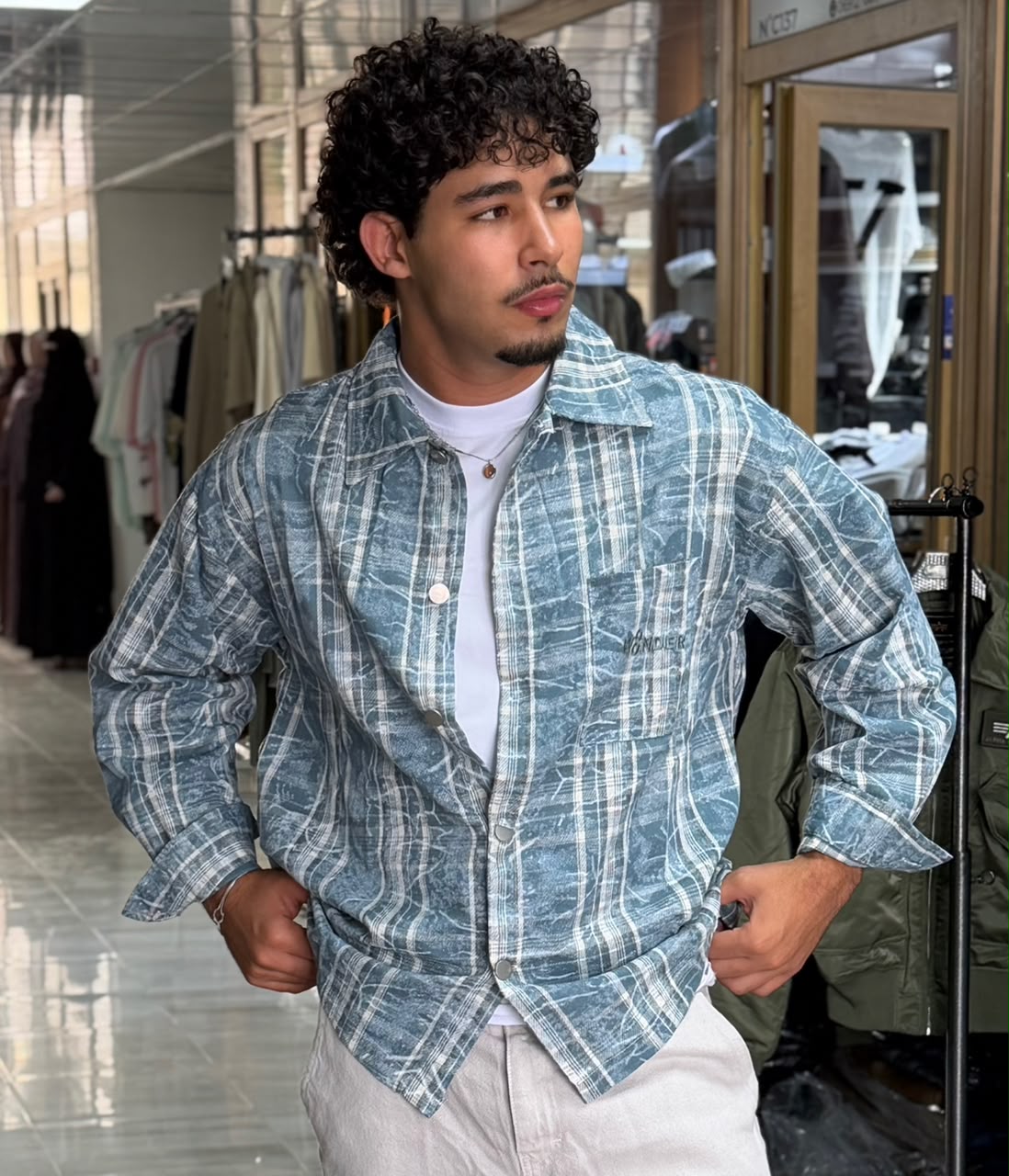 Monochrome Plaid Snap Overshirt