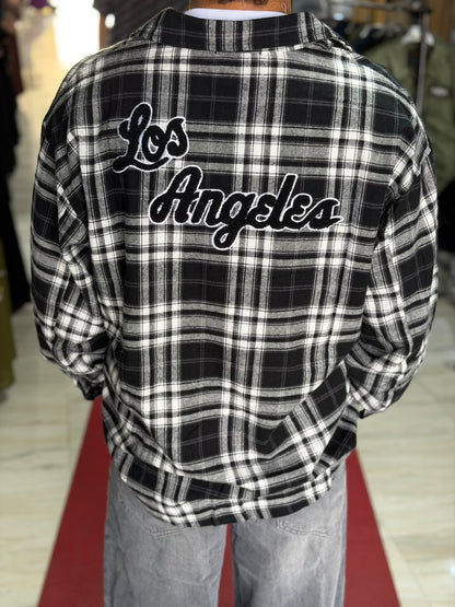 Monochrome Plaid Snap Overshirt