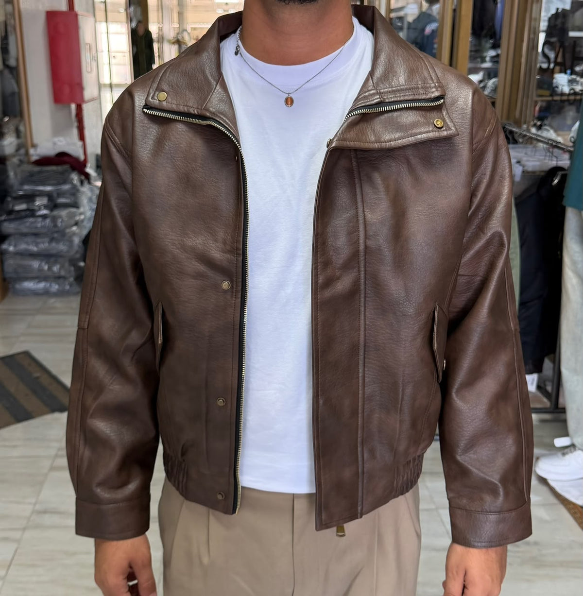 CLASSIC LEATHER ZIP BOMBER