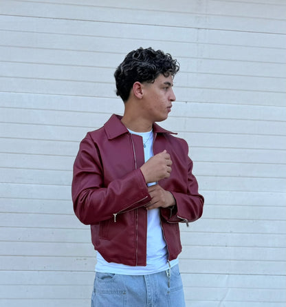 Leather Zip-Up Biker Jacket
