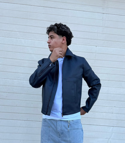 Leather Zip-Up Biker Jacket