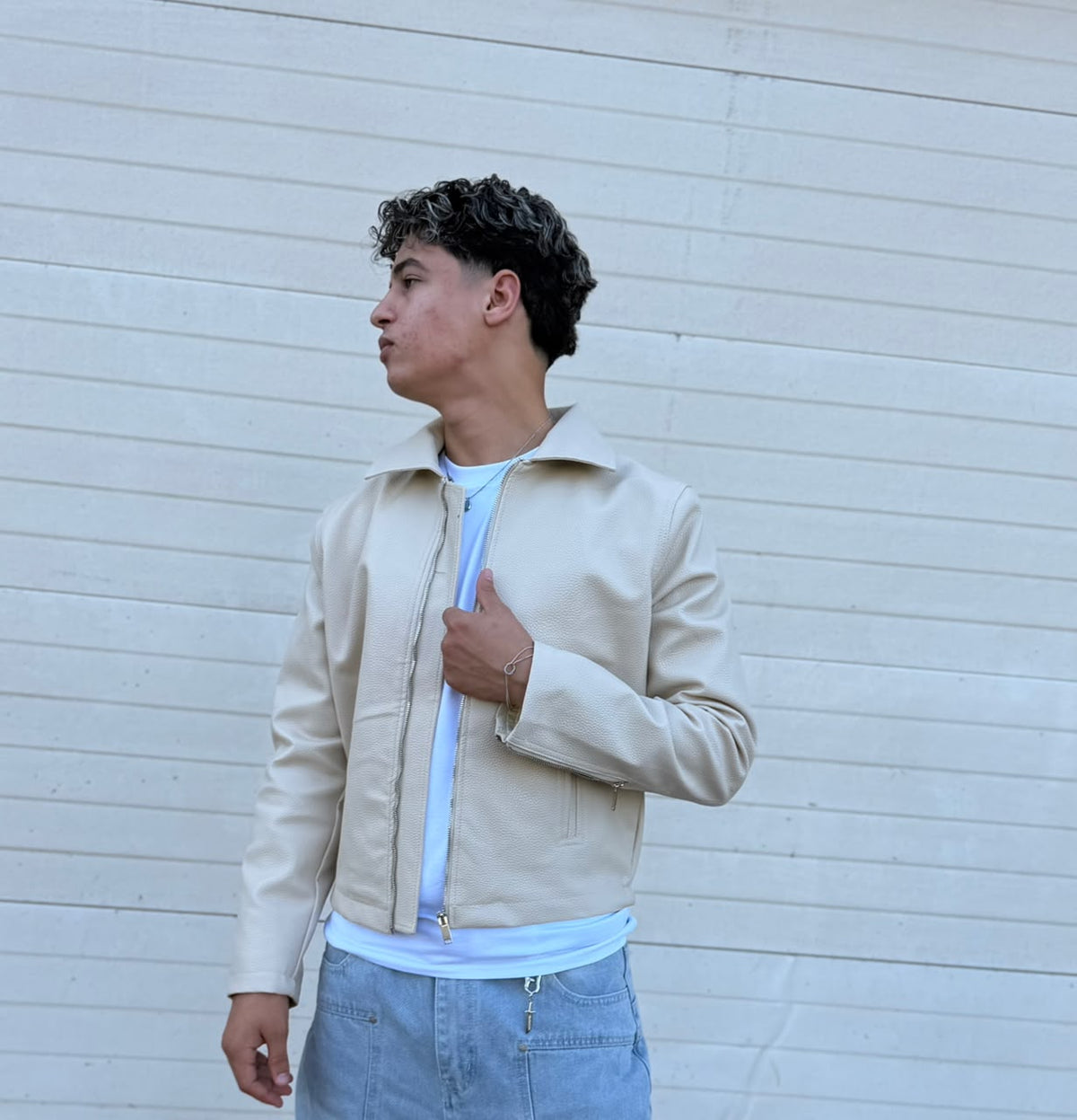 Leather Zip-Up Biker Jacket