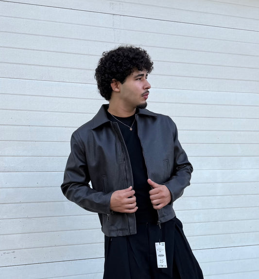 Leather Zip-Up Biker Jacket